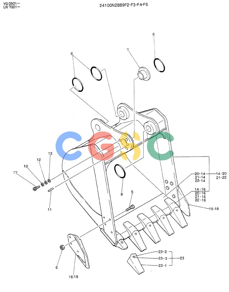神钢零件查询(K907DLC) - EXCAVATOR ASN YG0501 (1/86-12/03) (07-003) - BUCKET , 0.7M³ (0.92 CU YD) Kobelco