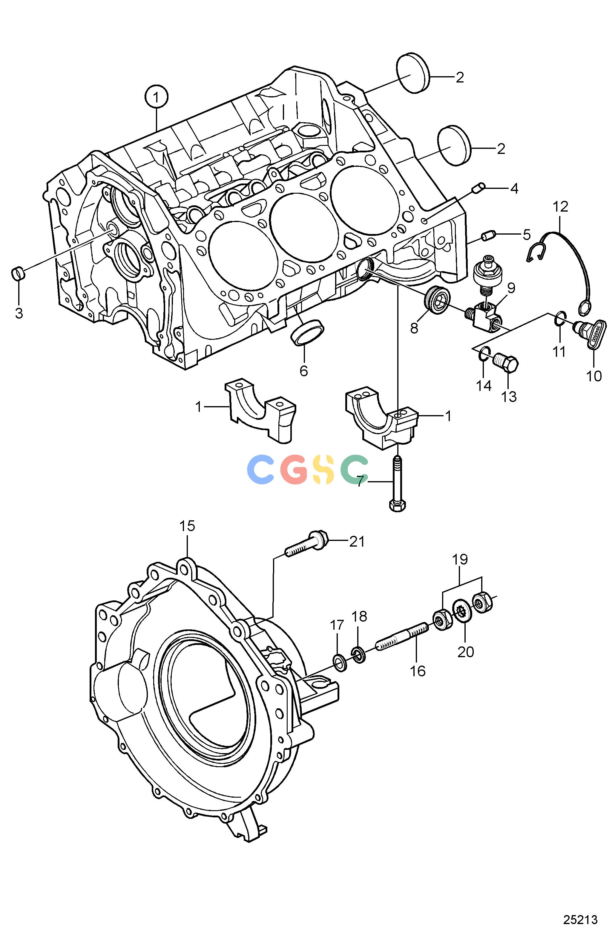 沃尔沃零件查询4.3GXi-J; 4.3GXi-JF; 4.3OSi-J; 4.3OSi-JFEngineCylinder Block and Flywheel HousingEPC Volvo Penta Parts catalog