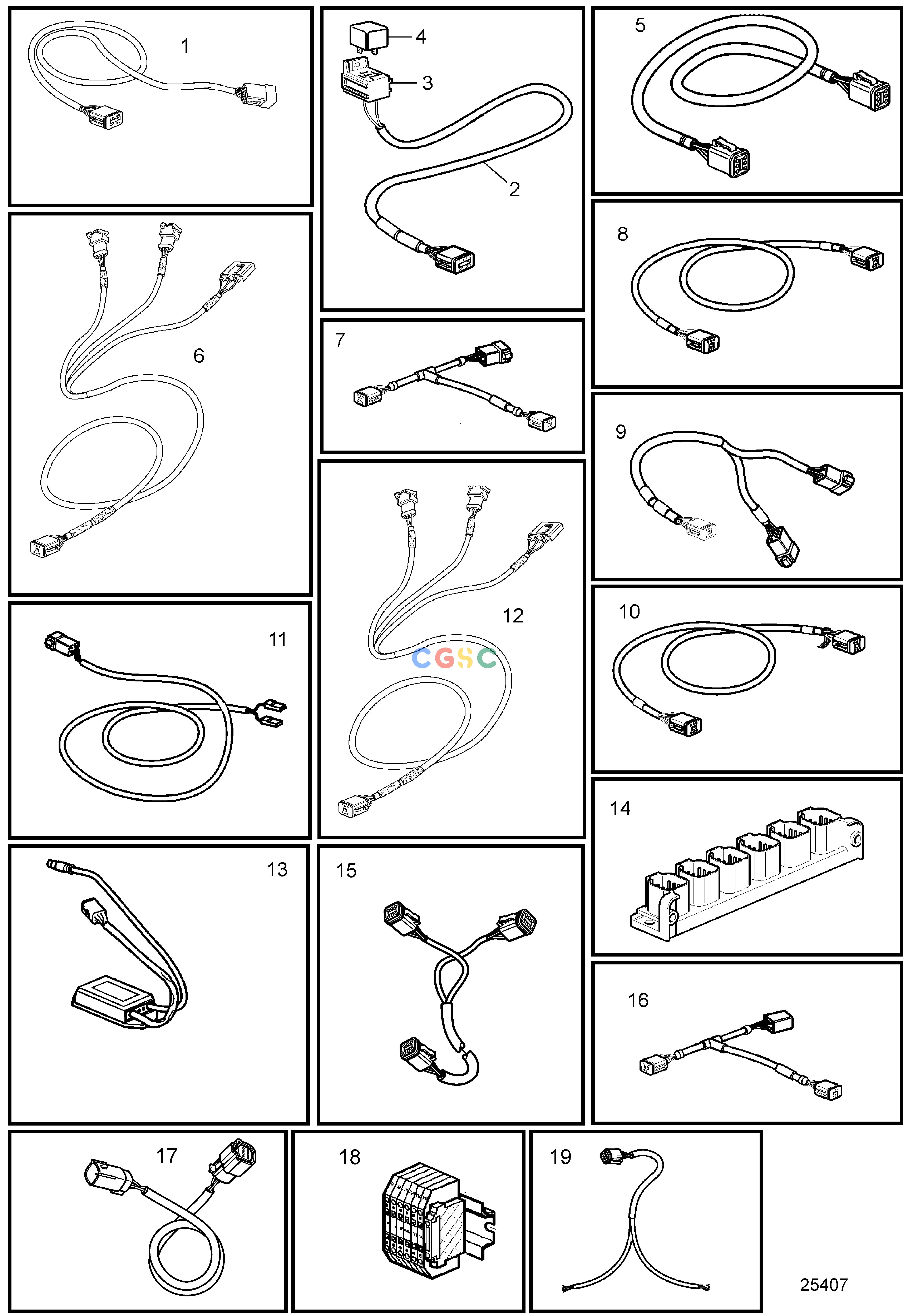 沃尔沃零件查询4.3GXiE-P; 4.3GXiE-QElectrical SystemEVC CablesEPC Volvo Penta Parts catalog