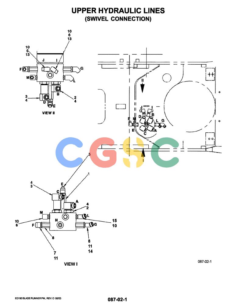 神钢零件查询(ED190LC-6E) - BLADE RUNNER EXCAVATOR/DOZER BTW YL03U0136 - YL03U0292 (1/05-12/06) (01-021) - UPPER HYDRAULIC LINES (SWIVEL CONNECTION) Kobelco