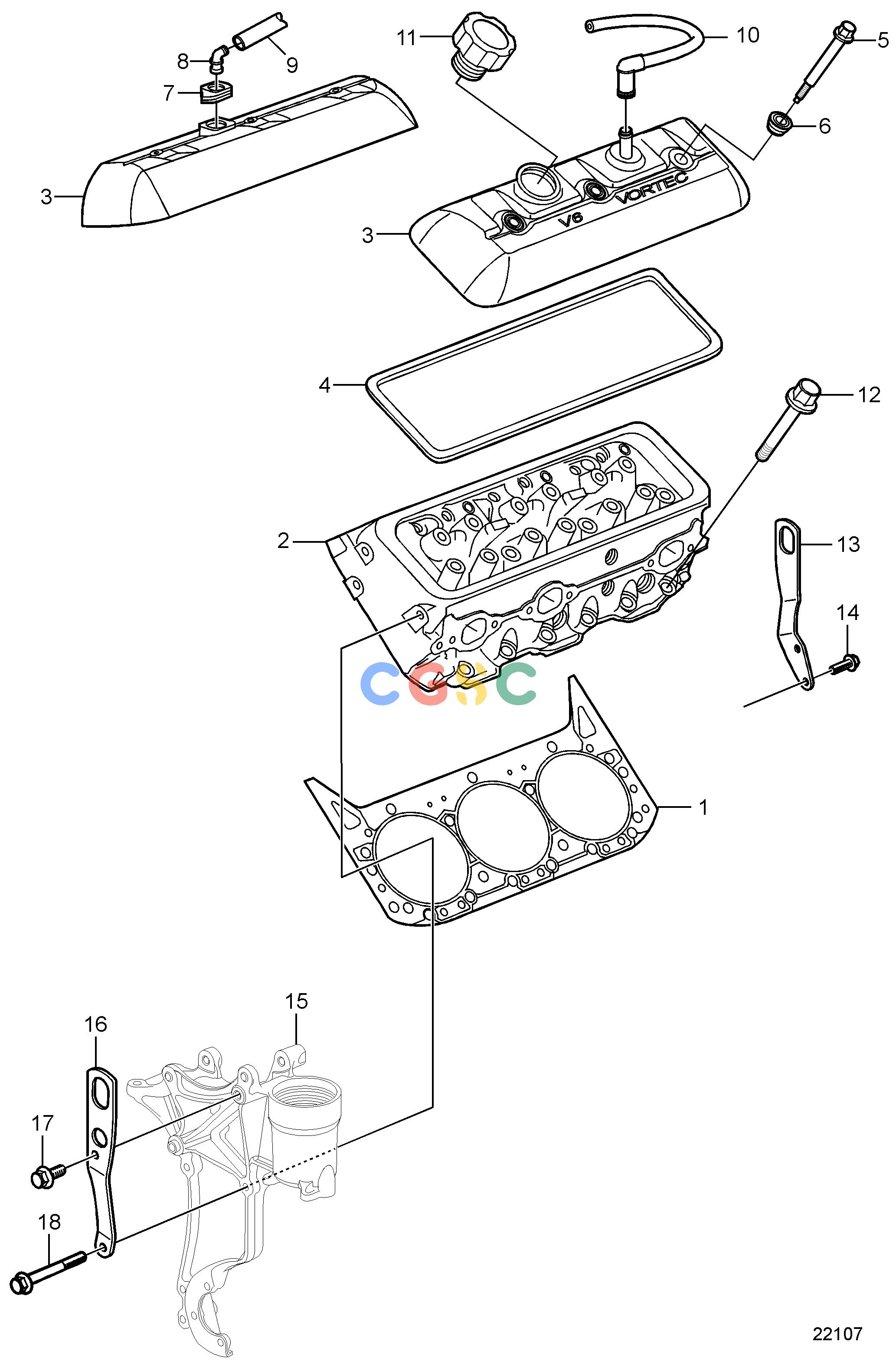 沃尔沃零件查询4.3GXiE-P; 4.3GXiE-QEngineCylinder HeadEPC Volvo Penta Parts catalog