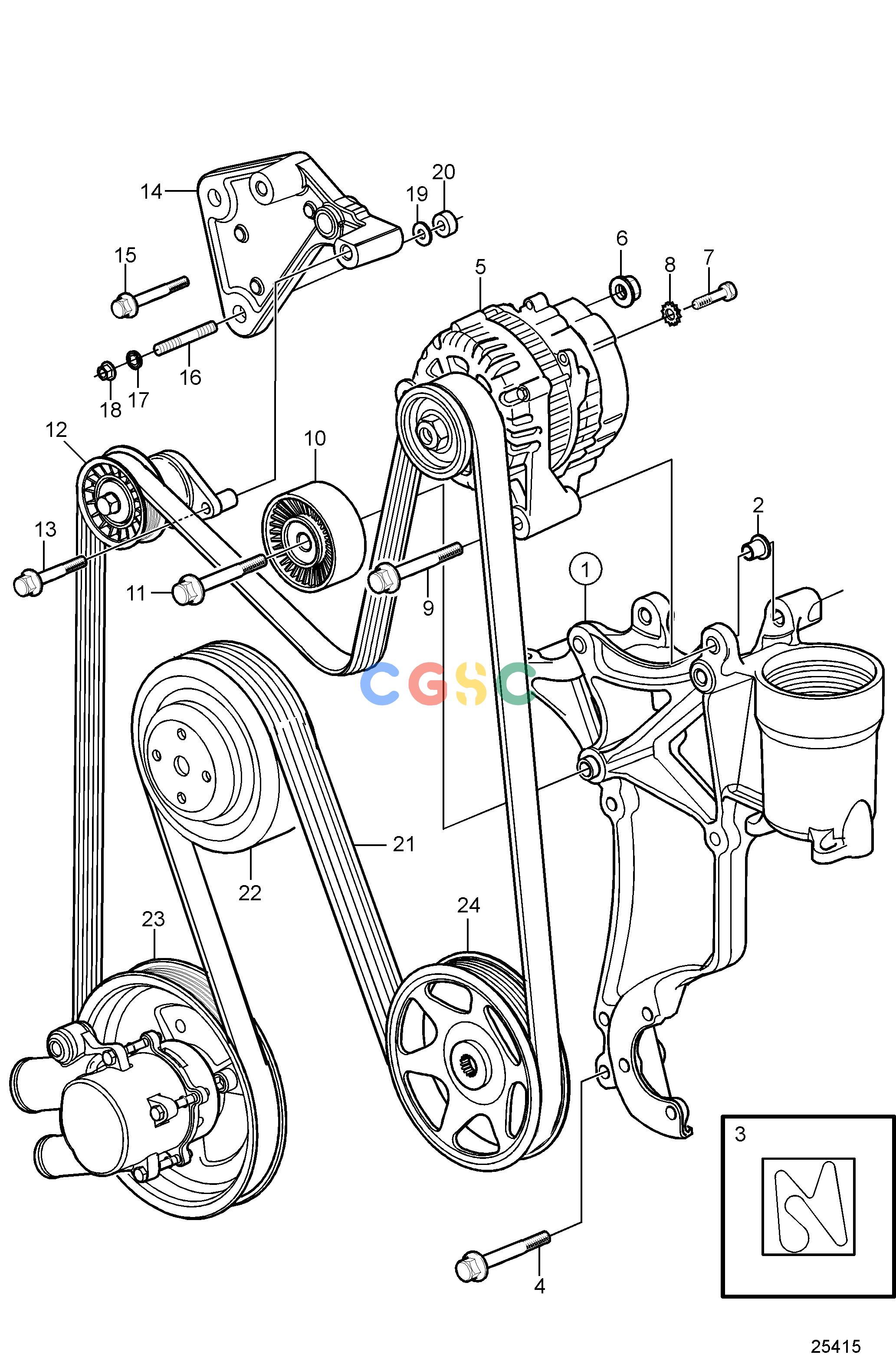 沃尔沃零件查询4.3GL-PElectrical SystemSerpentine Belt and AlternatorEPC Volvo Penta Parts catalog