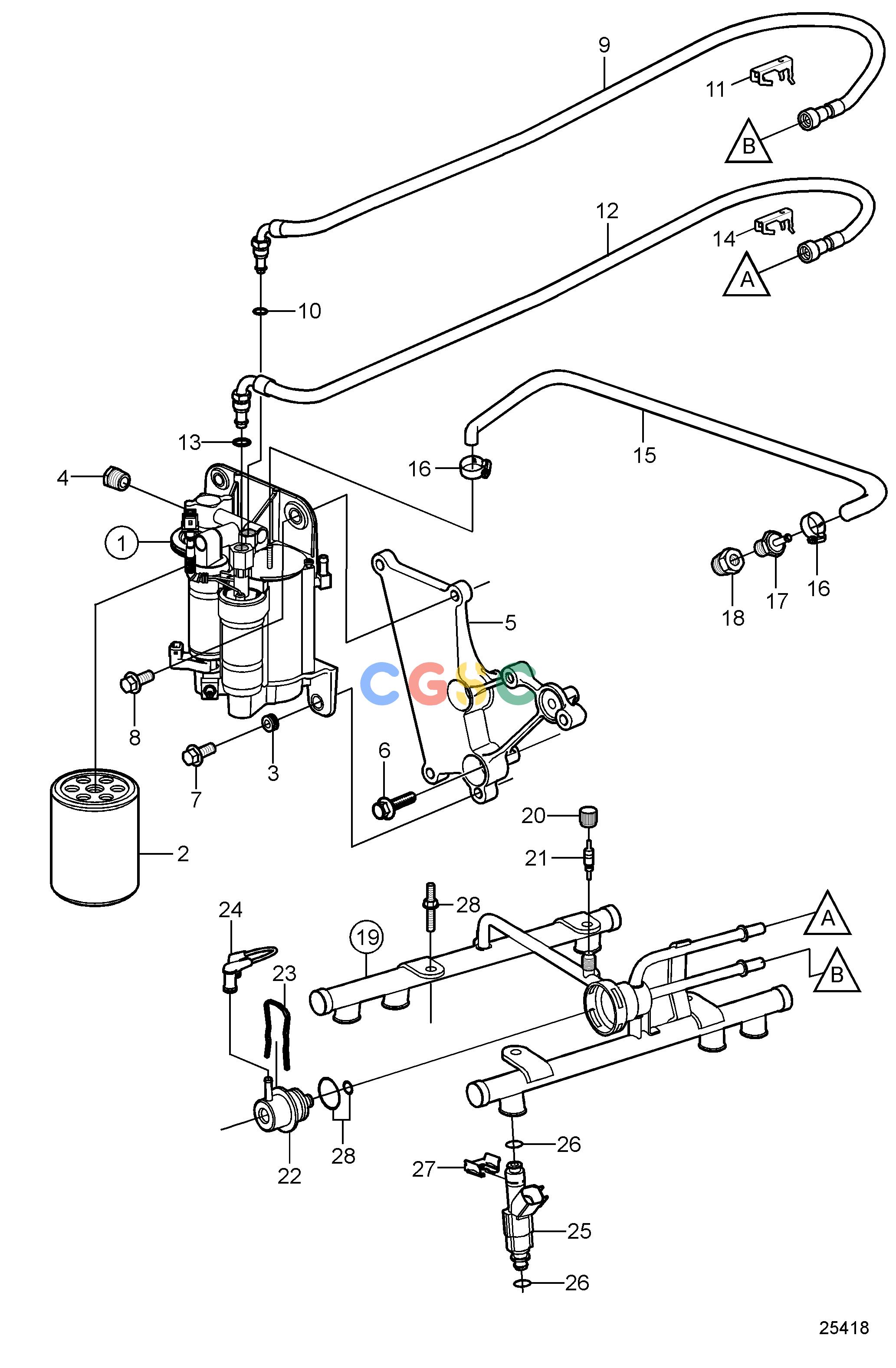 沃尔沃零件查询4.3GXiE-P; 4.3GXiE-QFuel SystemFuel SystemEPC Volvo Penta Parts catalog