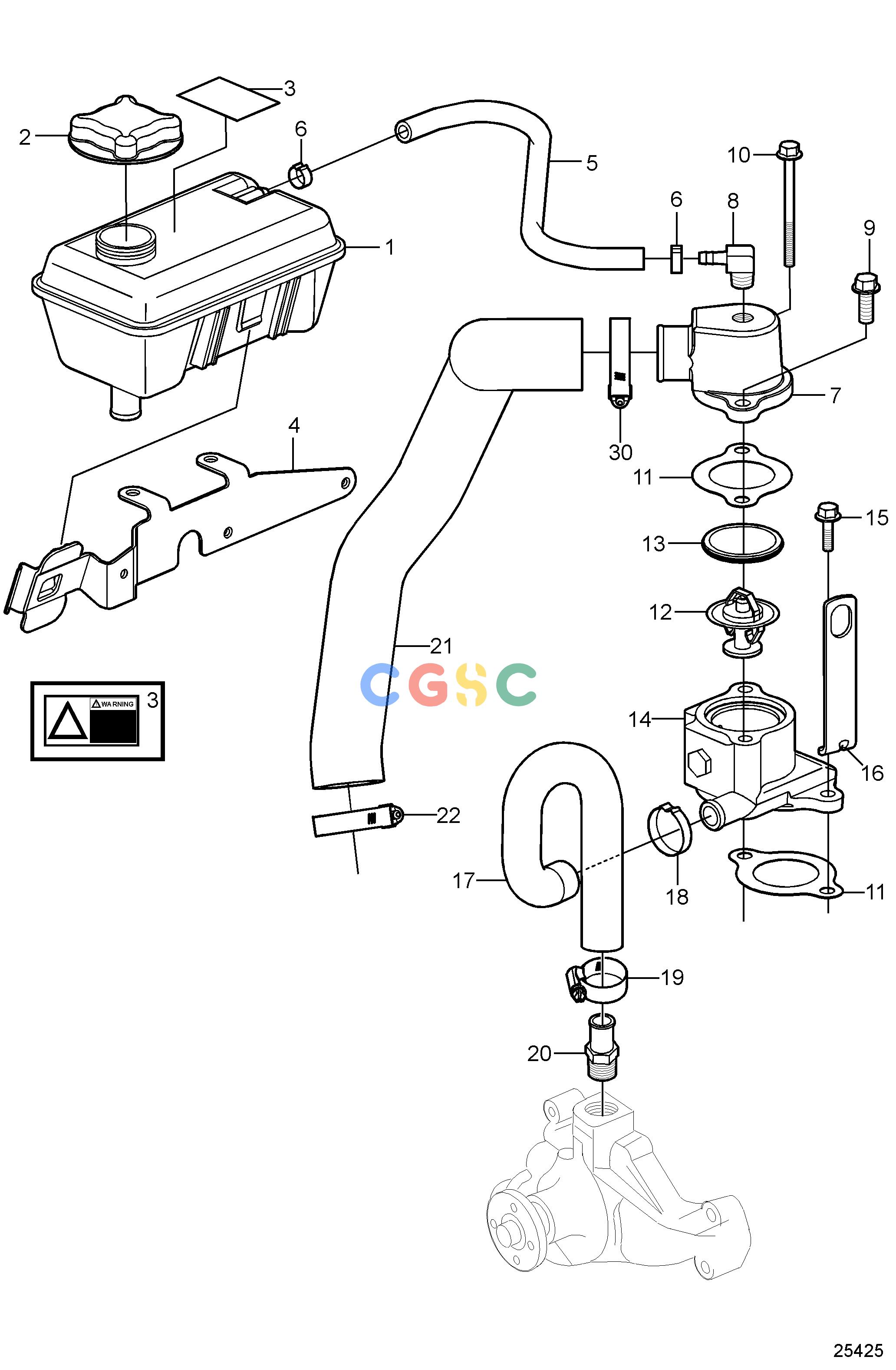 沃尔沃零件查询5.0GXi-270-RCooling SystemClosed Cooling System: Thermostat and Expansion TankEPC Volvo Penta Parts catalog