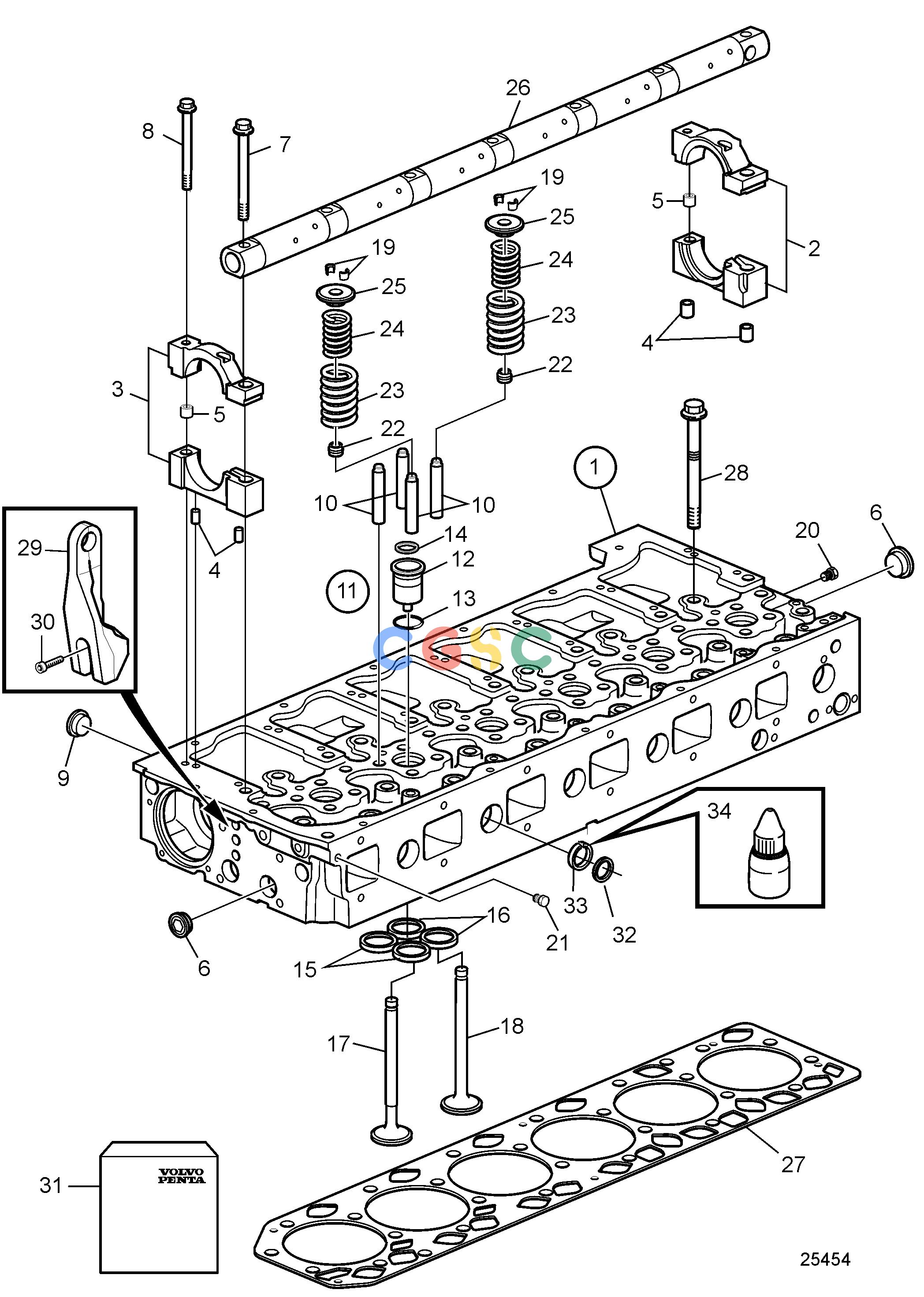 沃尔沃零件查询D9A2A; D9A2A MG; D9A2A D9A-MGEngineCylinder HeadEPC Volvo Penta Parts catalog