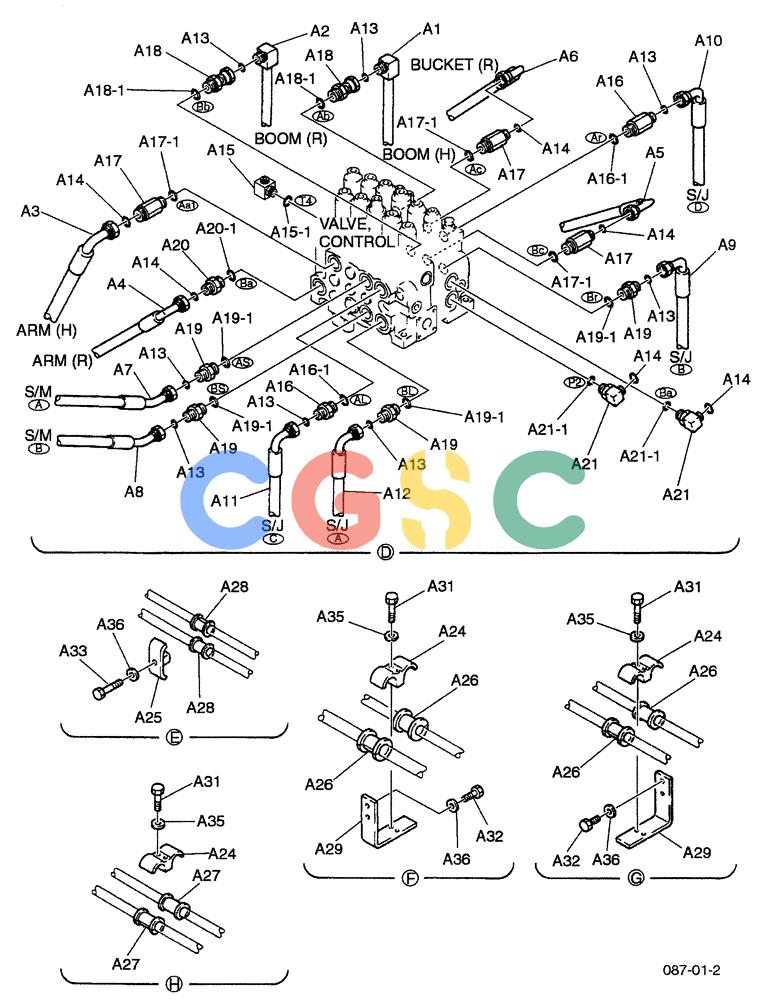 神钢零件查询(ED190LC-6E) - BLADE RUNNER EXCAVATOR/DOZER BTW YL03U0136 - YL03U0292 (1/05-12/06) (01-020[02]) - UPPER HYDRAULIC LINES (MAIN) Kobelco