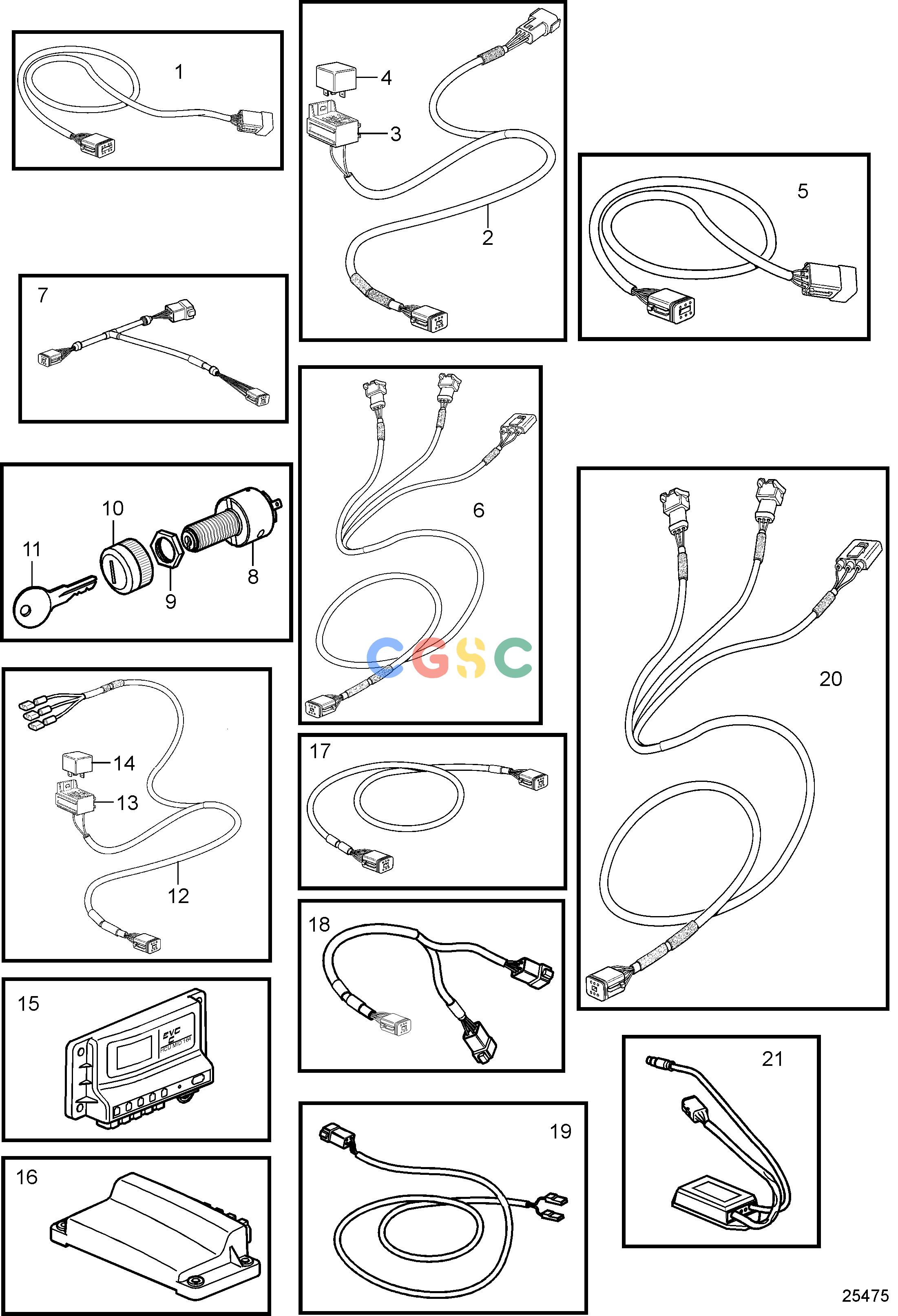 沃尔沃零件查询4.3GXiE-MElectrical SystemControl Unit and Cables, EVC-C3EPC Volvo Penta Parts catalog