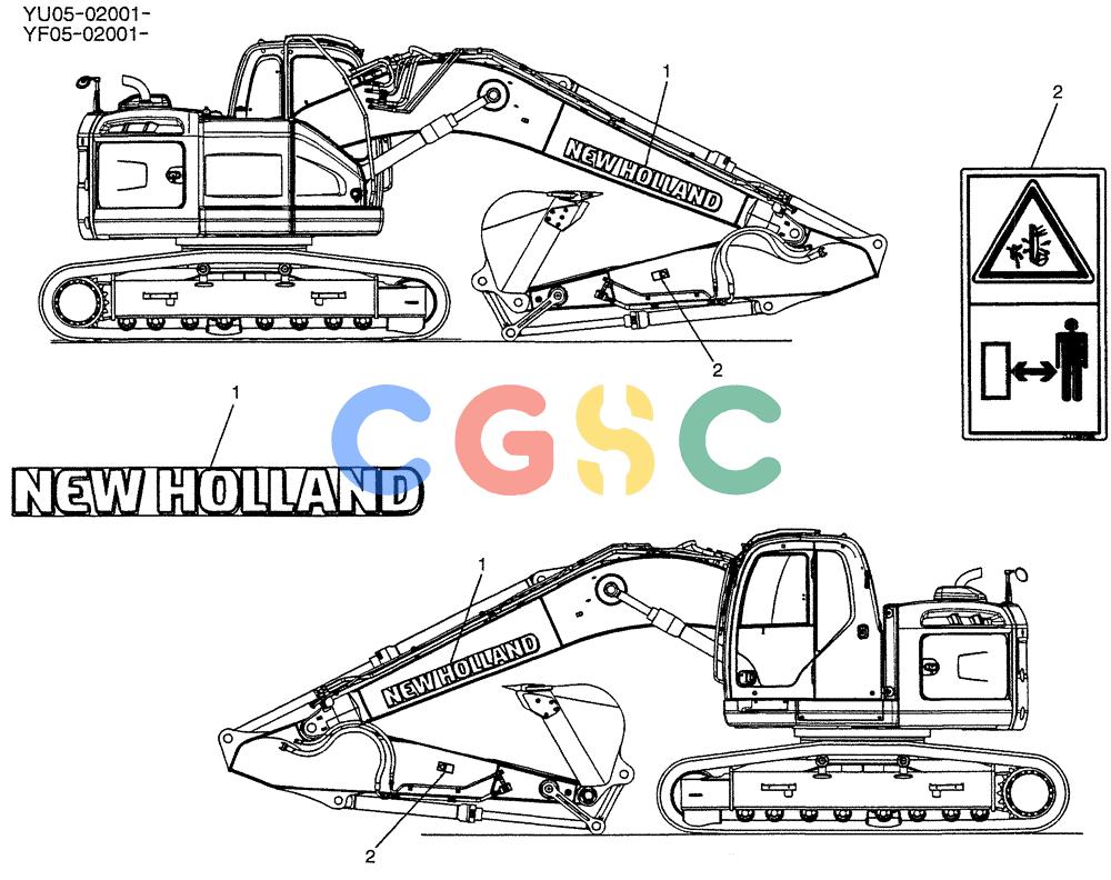 纽荷兰零件查询(E235BSRNLC) - CRAWLER EXCAVATOR ASN YU05-02001 (07-005) - NAME PLATE INSTAL (ATTACHMENTS) New Holland Constructuion