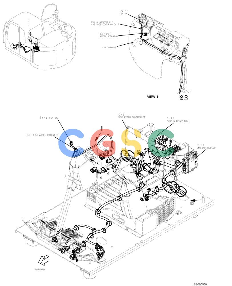 神钢零件查询(ED150) - BLADE RUNNER ACERA SR EXCAVATOR DOZER (TIER 3 ) ASN YL06-01201 (5/08-12/12) (02-70[01]) - HARNESS ASSEMBLY, UPPER (FLOOR PLATE) (YY13E00046F1), FIGURE 1 OF 5 Kobelco