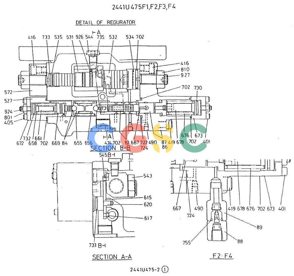 神钢零件查询(K909A) - EXCAVATOR ASN LQ0795 (1/83-12/03) (01-024[02]) - PUMP ASSY, SWING, P/N 2441U475F1, F2, F3, F4 Kobelco