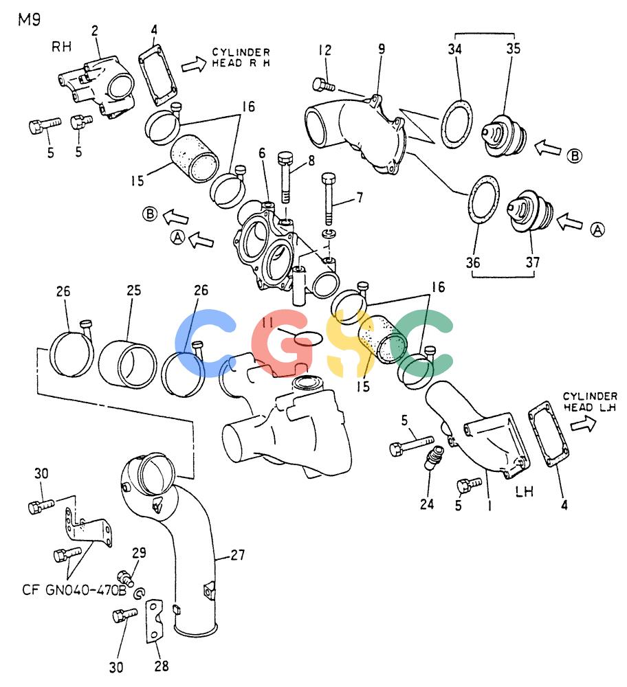 神钢零件查询(8DC9-T) - MITSUBISHI DIESEL ENGINE - K914 & K975 (1/79-12/06) (02-004[02]) - WATER PIPE & THERMOSTAT Kobelco