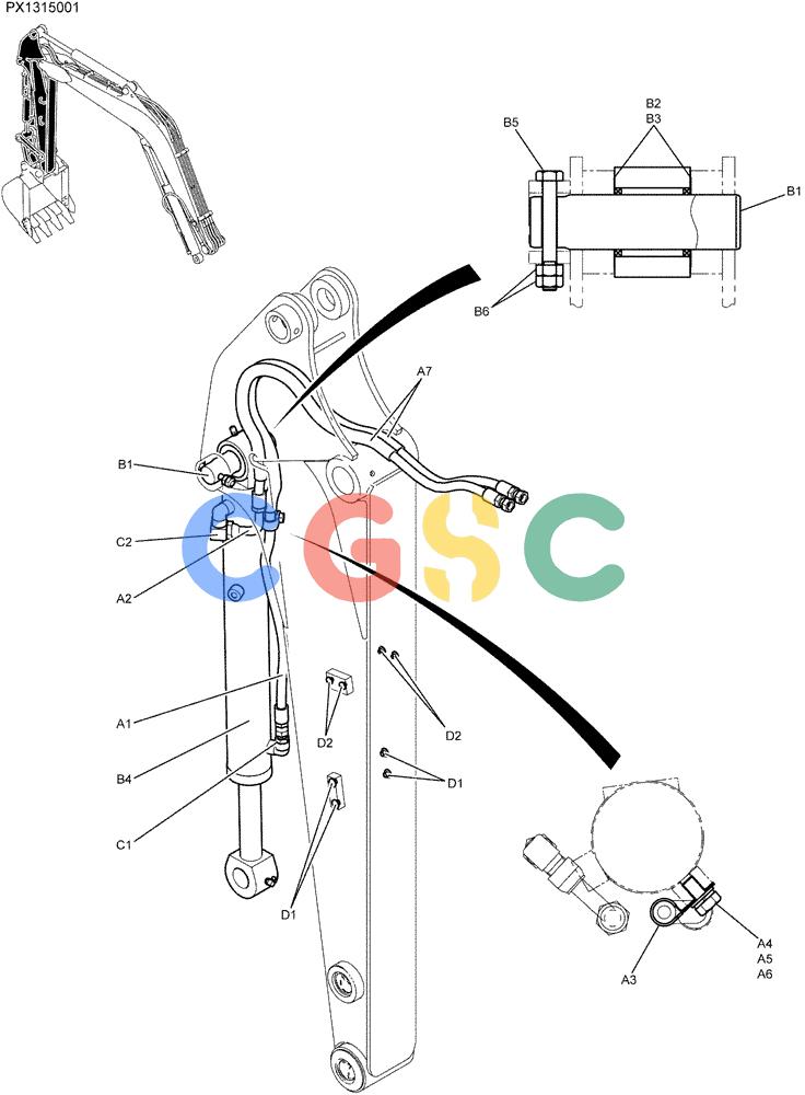 纽荷兰零件查询(E35SR) - COMPACT CRAWLER EXCAVATOR ASN PX13-15001 (N6TN61732) (NA) (1/06-) (03-008) - HYD LINES, ARM 1.32M (4FT 4IN) New Holland Constructuion