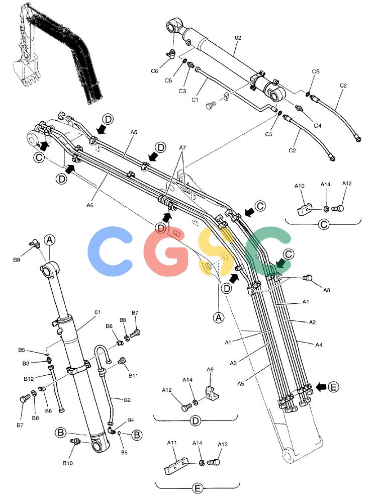 纽荷兰零件查询(EH80) - MIDI CRAWLER EXCAVATOR ASN LF04-02000 (N4TA18001 thru N4TA18010, ASN N5TA18011 -) (NA) (1/ (129) - HYDRAULIC LINES, BOOM 3.72 M (12 FT 2 IN) New Holland Constructuion