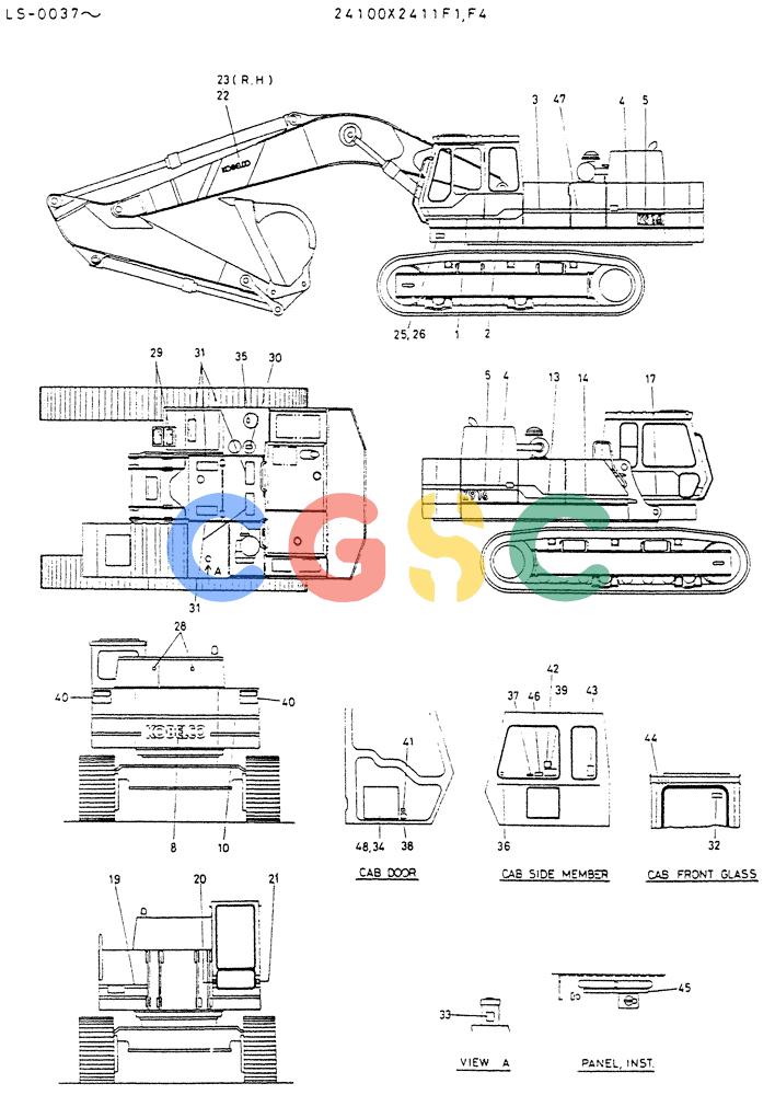 神钢零件查询(K916LC) - EXCAVATOR ASN YS0119 (1/87-12/03) (08-036[02]) - LABEL,NAME PLATE (FOR EXPORT)-P/N 24100X2411F4 Kobelco