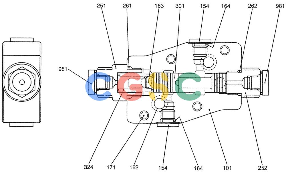 纽荷兰零件查询(E200SRLC) - CRAWLER EXCAVATOR BTW LA04-01506 - LA04-01625 (07-018) - VALVE ASSY, BYPASS New Holland Constructuion