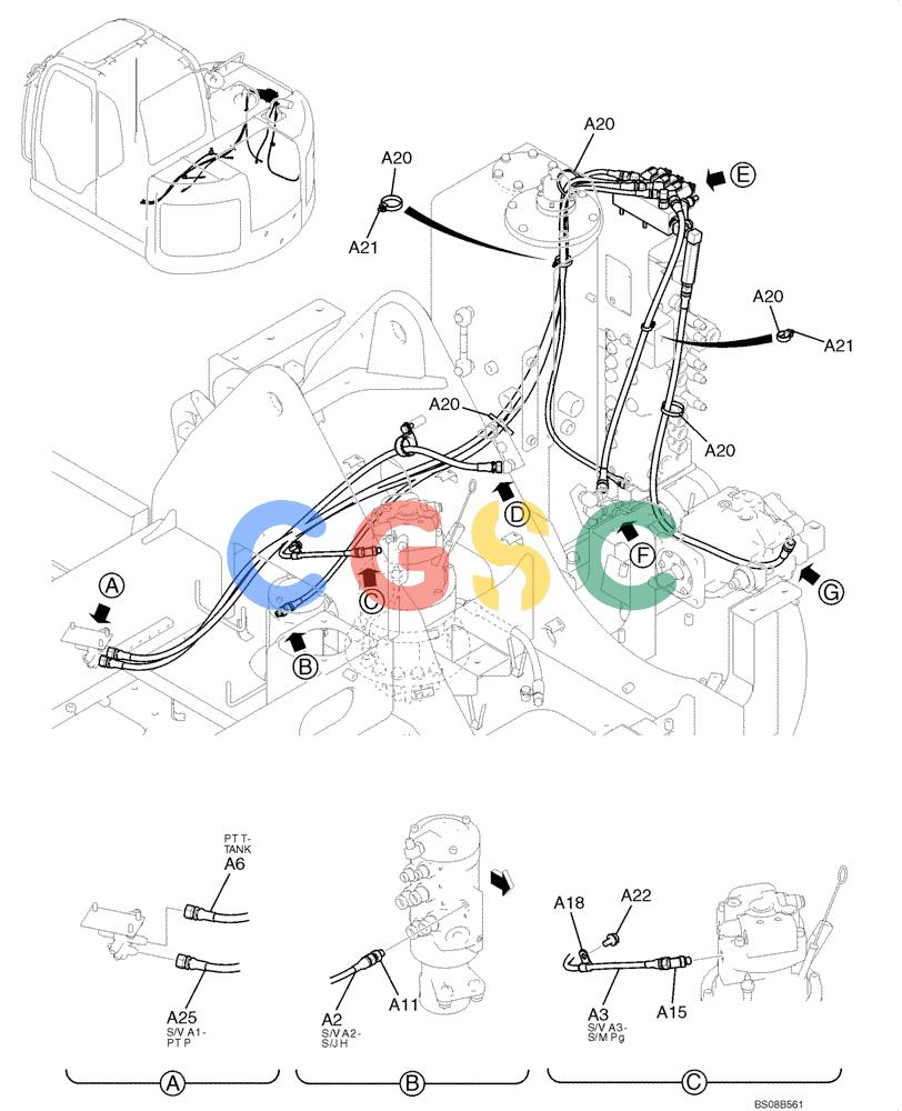 纽荷兰零件查询(E70BSR) - COMPACT CRAWLER EXCAVATOR BTW YT05-15001 - 18000 (NA) (4/08-) (02-30-00[01]) - CONTROL LINES, VALVE (YT64H00102F1), PAGE 1 OF 2 New Holland Constructuion