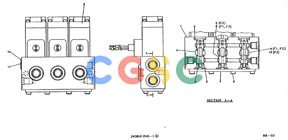 神钢零件查询(MD200BLC) - EXCAVATOR BTW YQ0101 - YQ0564 (1/80-12/06) (11-012) - VALVE ASSY, SOLENOID- 2436U1240 F1,F2,F3 Kobelco