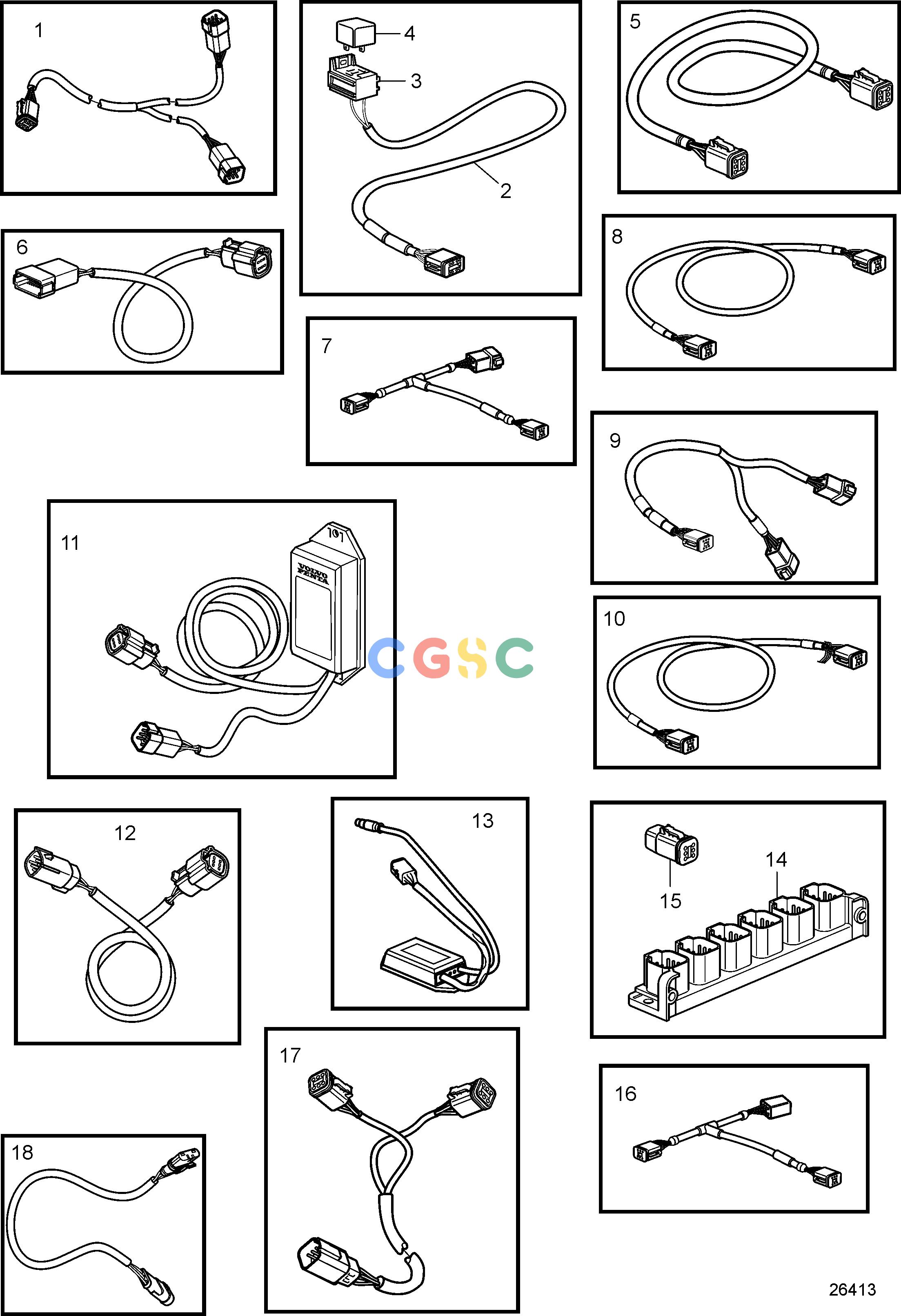 沃尔沃零件查询4.3GXiE-225-RElectrical SystemEVC CablesEPC Volvo Penta Parts catalog