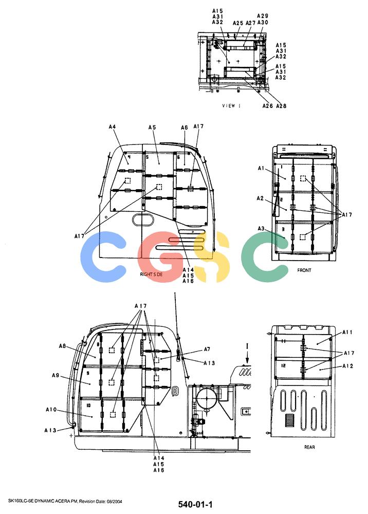 神钢零件查询(SK160LC-6E) - DYNAMIC ACERA EXCAVATOR 08/2004 ASN YM03U0523 (8/04-12/07) (05-004[01]) - GUARD ASSY, CAB Kobelco