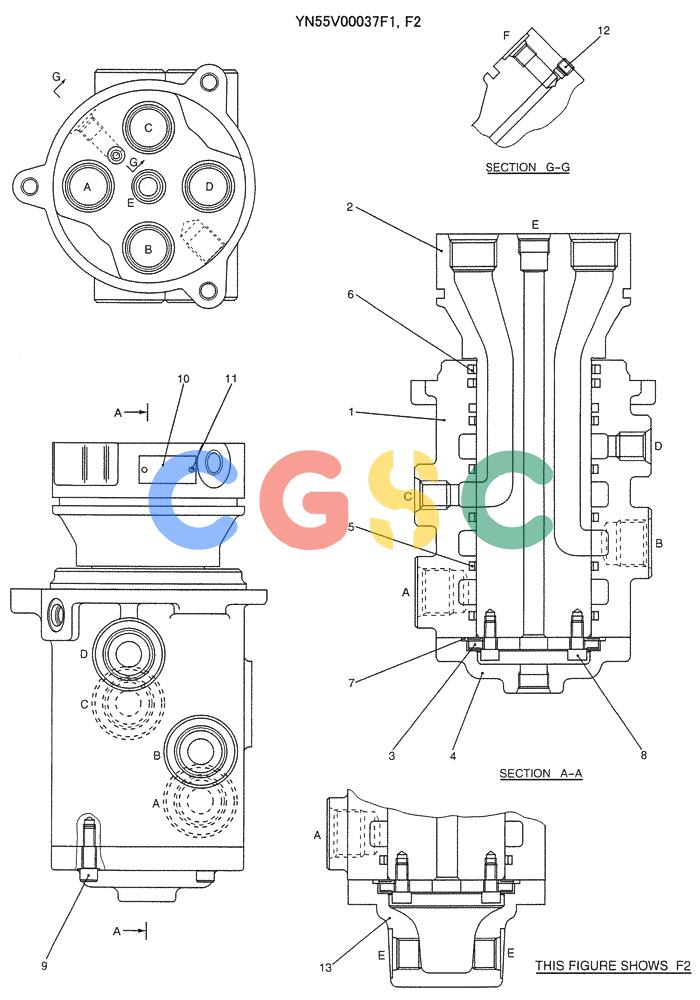 纽荷兰零件查询(E235SRLC) - CRAWLER EXCAVATOR BTW YU04-00837 - YU04-01417 (07-036) - JOINT ASSY, SWIVEL New Holland Constructuion