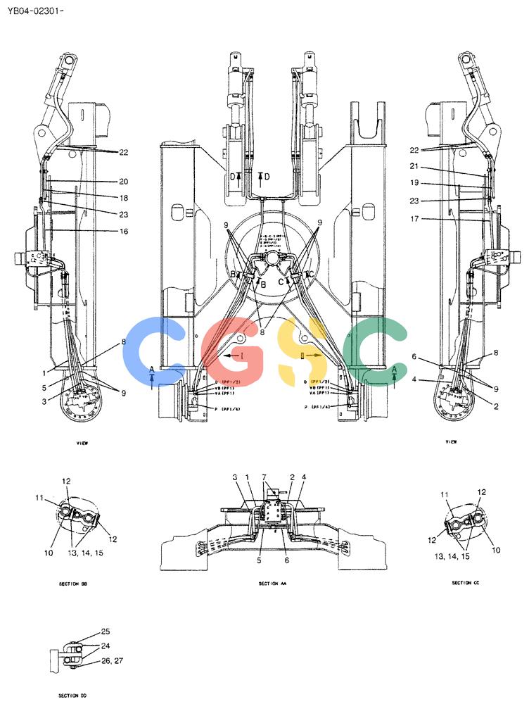 神钢零件查询(DOZER) - ATTACHMENT - SK200SR, SK200SR-1S, & SK200SRLC-1S (1/91-12/03) (02-004) - HYD LINES, LOW Kobelco