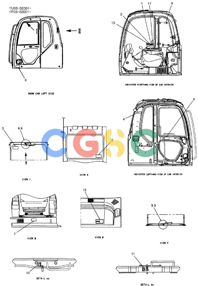 纽荷兰零件查询(E235BSRNLC) - CRAWLER EXCAVATOR ASN YU05-02001 (07-002[01]) - NAME PLATE INSTAL (CAB) P/N YB22T00065F1 New Holland Constructuion