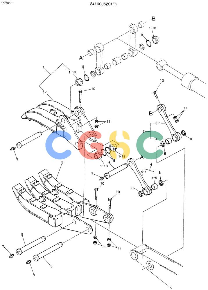 神钢零件查询(K903C) - EXCAVATOR ASN LE5701 (1/87-12/03) (08-011) - GRAPPLE ASSY, FORK (SINGLE) Kobelco