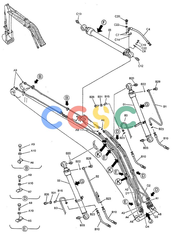 神钢零件查询(ED190LC) - BLADE RUNNER EXCAVATOR/DOZER BTW YL02U0101 - YL03U0135 (1/02-12/06) (03-005[01]) - HYD LINES, 5.2M, BOOM & ARM SAFETY, (NIBBLER & BREAKER) Kobelco