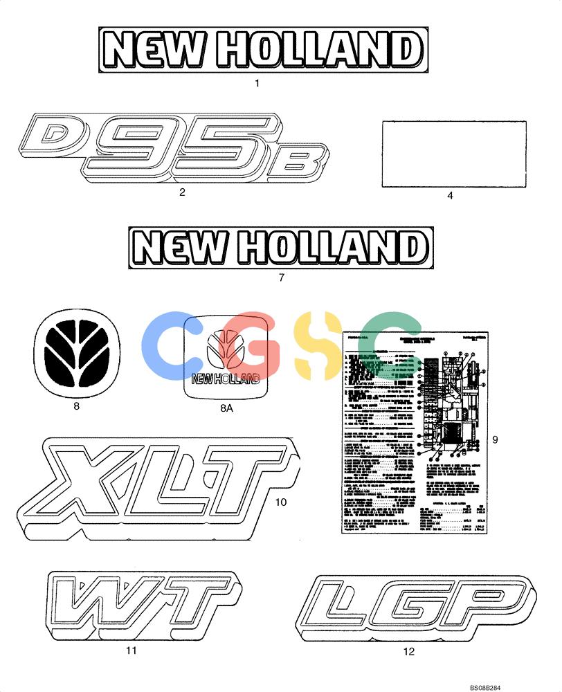 纽荷兰零件查询(D95B) - CRAWLER DOZER TIER 3 (3/08-) (09-46) - DECALS - ENGLISH New Holland Constructuion