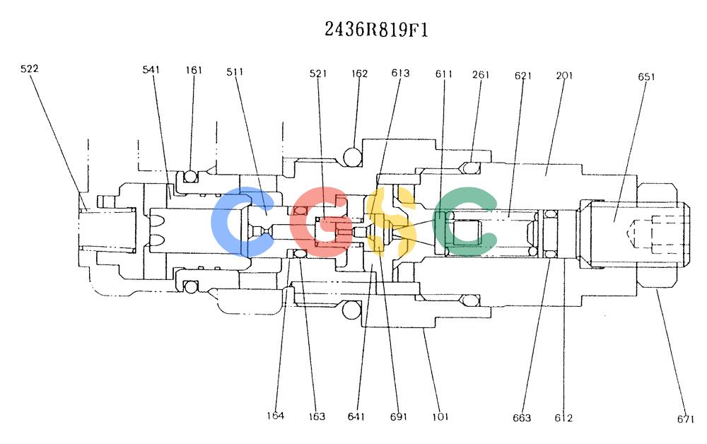 神钢零件查询(K904L) - MARK II EXCAVATOR BTW LX1501 - LX1525 (1/88-12/03) (11-007) - VALVE ASSY, PORT RELIEF, P/N 2436R819F1 Kobelco
