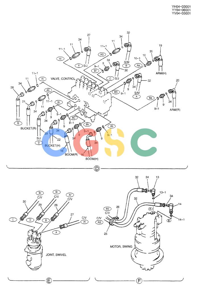神钢零件查询(BREAKER) - ATTACHMENT (N&B) - SK115SR & SK135SR - ASN YV04, YY04, YH04-03001 (9/04-) (01-014[02]) - HYD LINES, UPP (NIBBLER & BREAKER, EXTRA) Kobelco