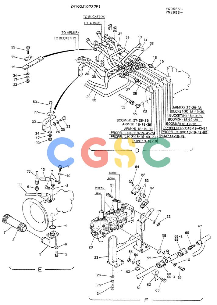 神钢零件查询(K907LC) - MARK II EXCAVATOR ASN YQ0565 (GLOBAL) (1/87-12/03) (04-001[02]) - HYDR LINES,UPP Kobelco