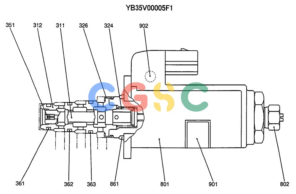 纽荷兰零件查询(E70SR) - MIDI CRAWLER EXCAVATOR ASN YT04-07175 (07-051) - VALVE ASSY, SOLENOID, P/N YB35V00005F1 New Holland Constructuion