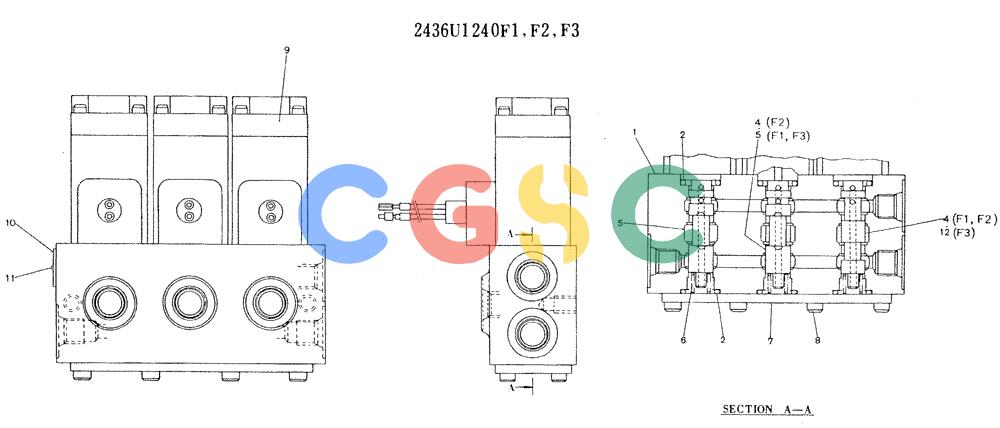 神钢零件查询(K905LC) - MARK II EXCAVATOR ASN YPU00001 (1/87-12/03) (11-009) - VALVE ASSY, SOLENOID, 2436U1240 Kobelco