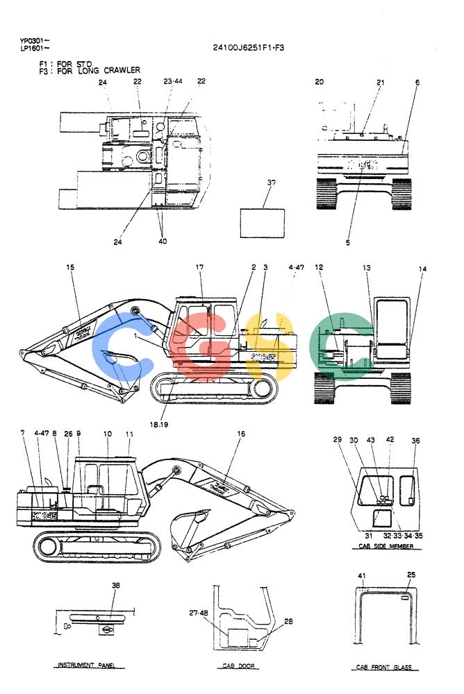 神钢零件查询(K905ALC) - EXCAVATOR ASN YP0301 (1/86-12/03) (10-001) - LABEL, NAME PLATE, P/N 24100J6251F1-F3 Kobelco
