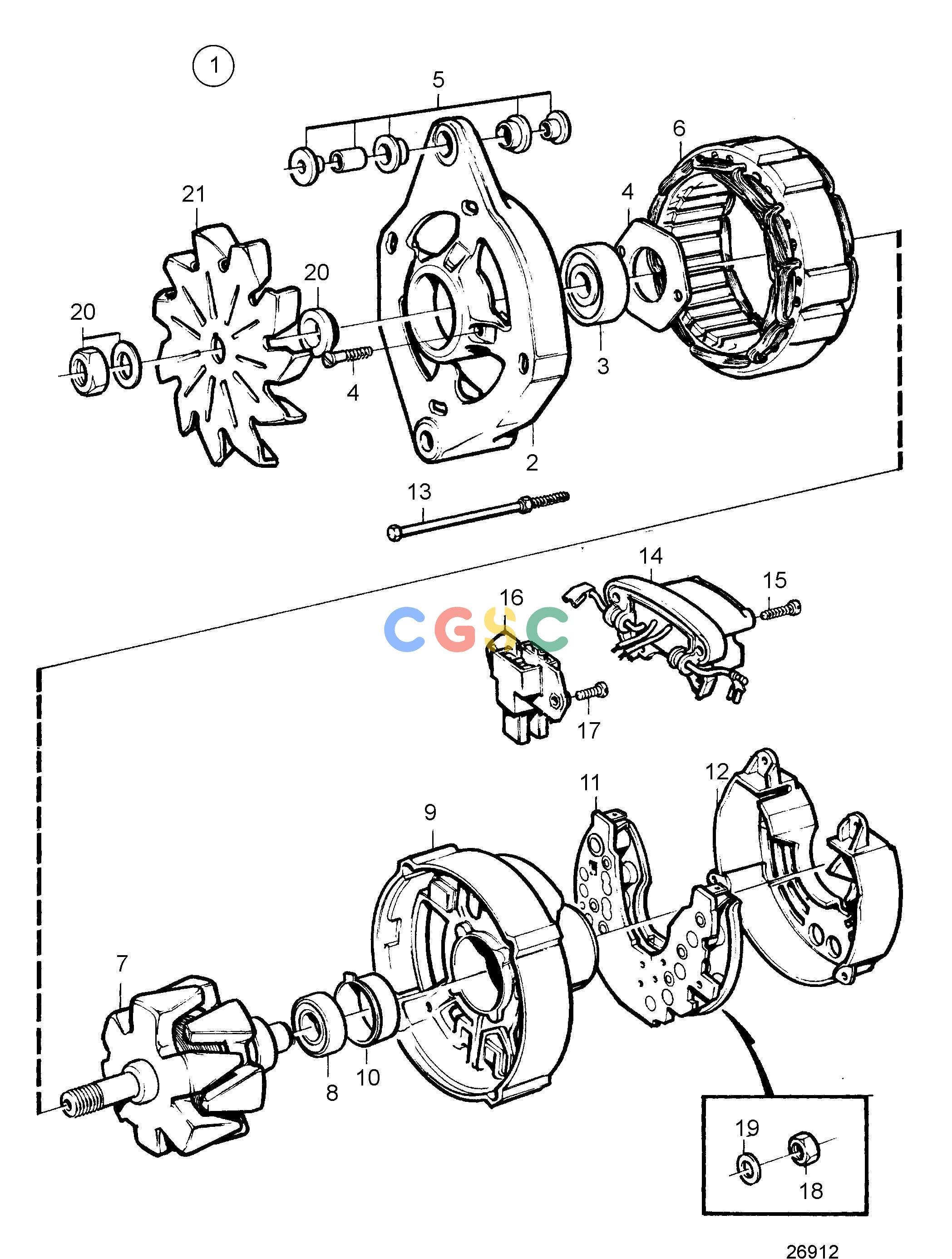 沃尔沃零件查询TAMD72P-A; TAMD72WJ-AElectrical SystemAlternator 28V 60A, Components: 873771EPC Volvo Penta Parts catalog