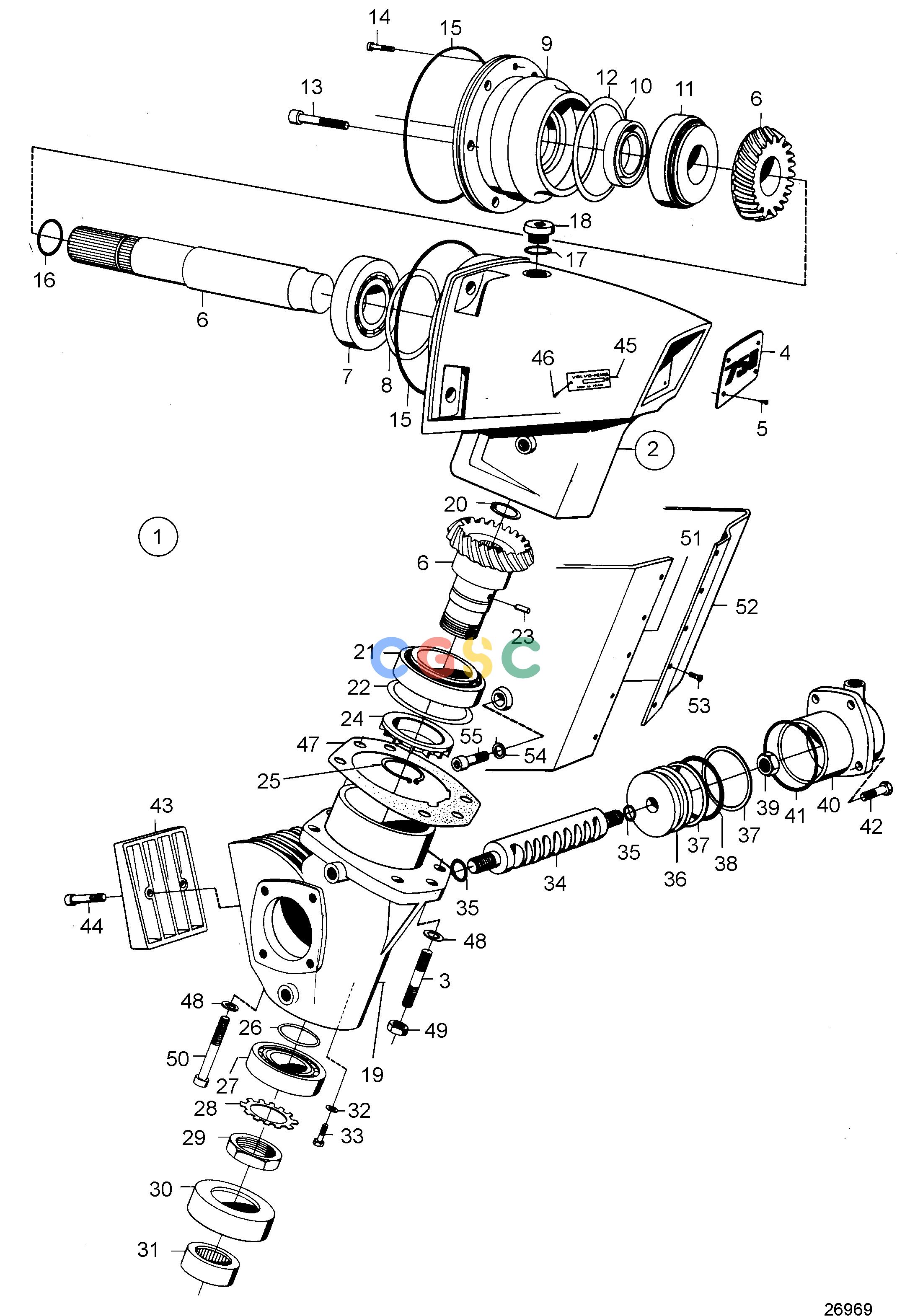 沃尔沃零件查询MD70C; TMD70C; TAMD70C; THAMD70C; AQD70BL; AQD70CLTransmissionsUpper Gear Housing with Intermediate HousingEPC Volvo Penta Parts catalog