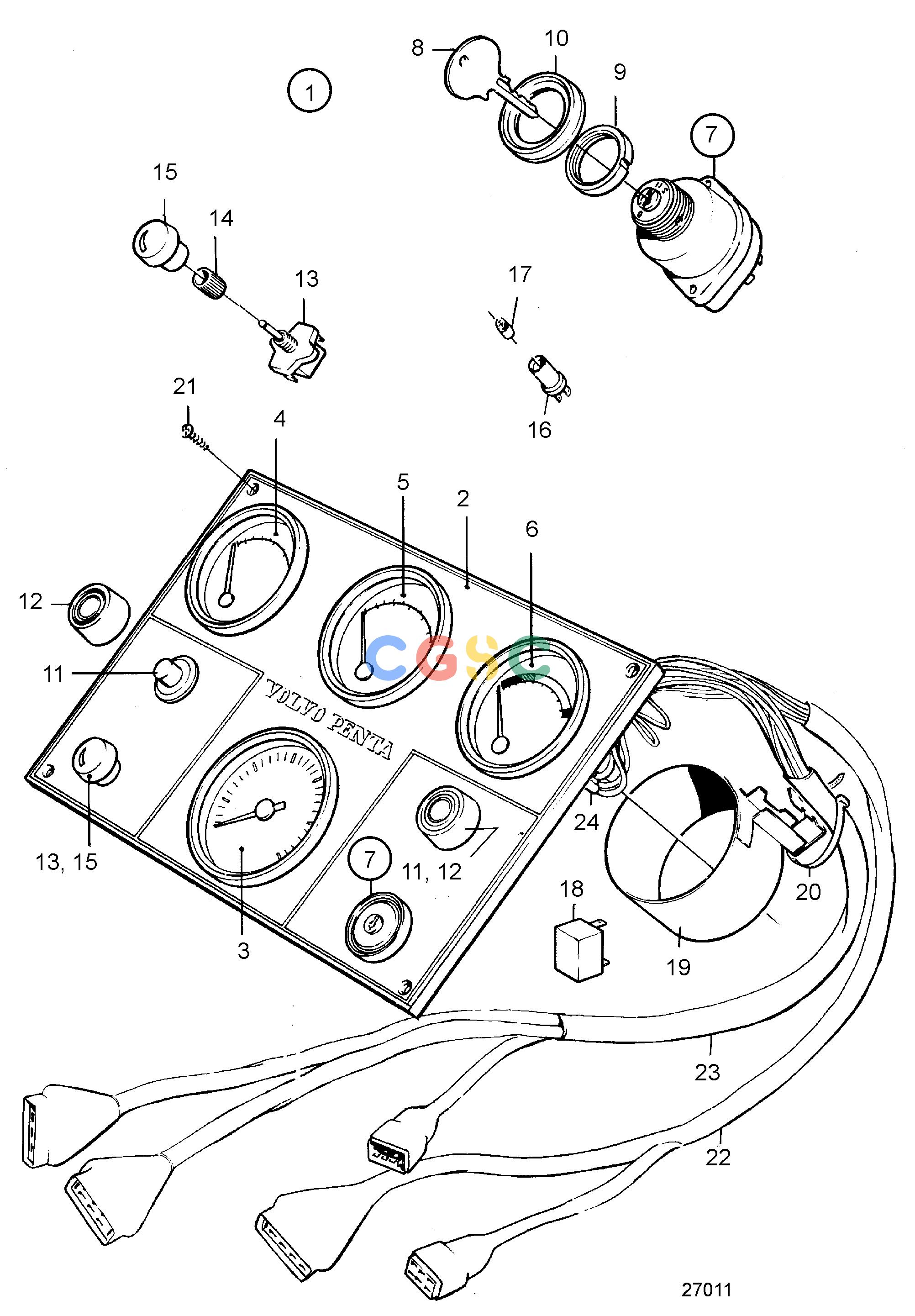 沃尔沃零件查询MD70C; TMD70C; TAMD70C; THAMD70C; AQD70BL; AQD70CLElectrical SystemInstrument Panel: 844665EPC Volvo Penta Parts catalog