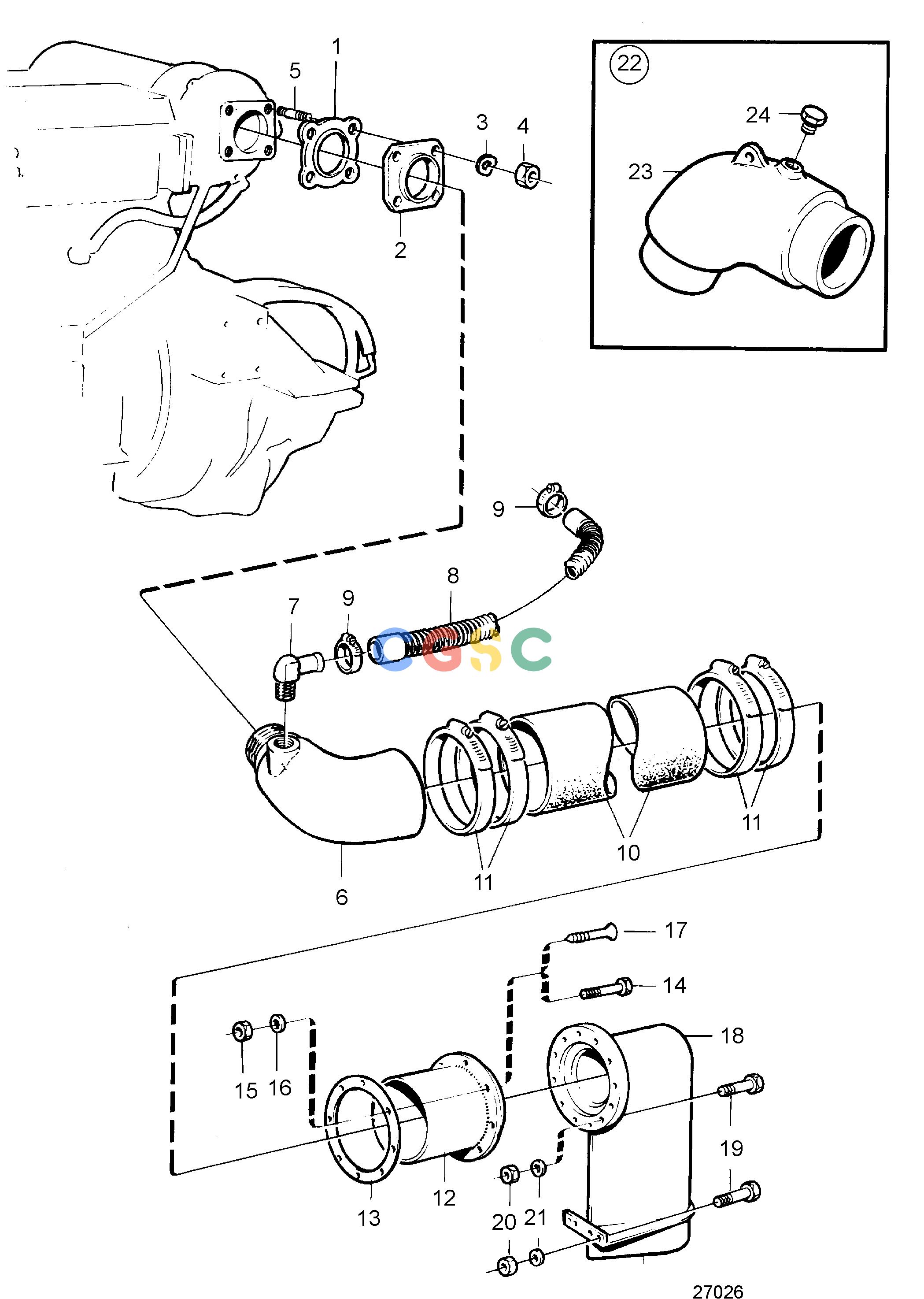 沃尔沃零件查询TAMD71B; TAMD73P-A; TAMD73WJ-AIntake and Exhaust SystemWater Cooled Exhaust Line 5''(127), Earlier VersionEPC Volvo Penta Parts catalog