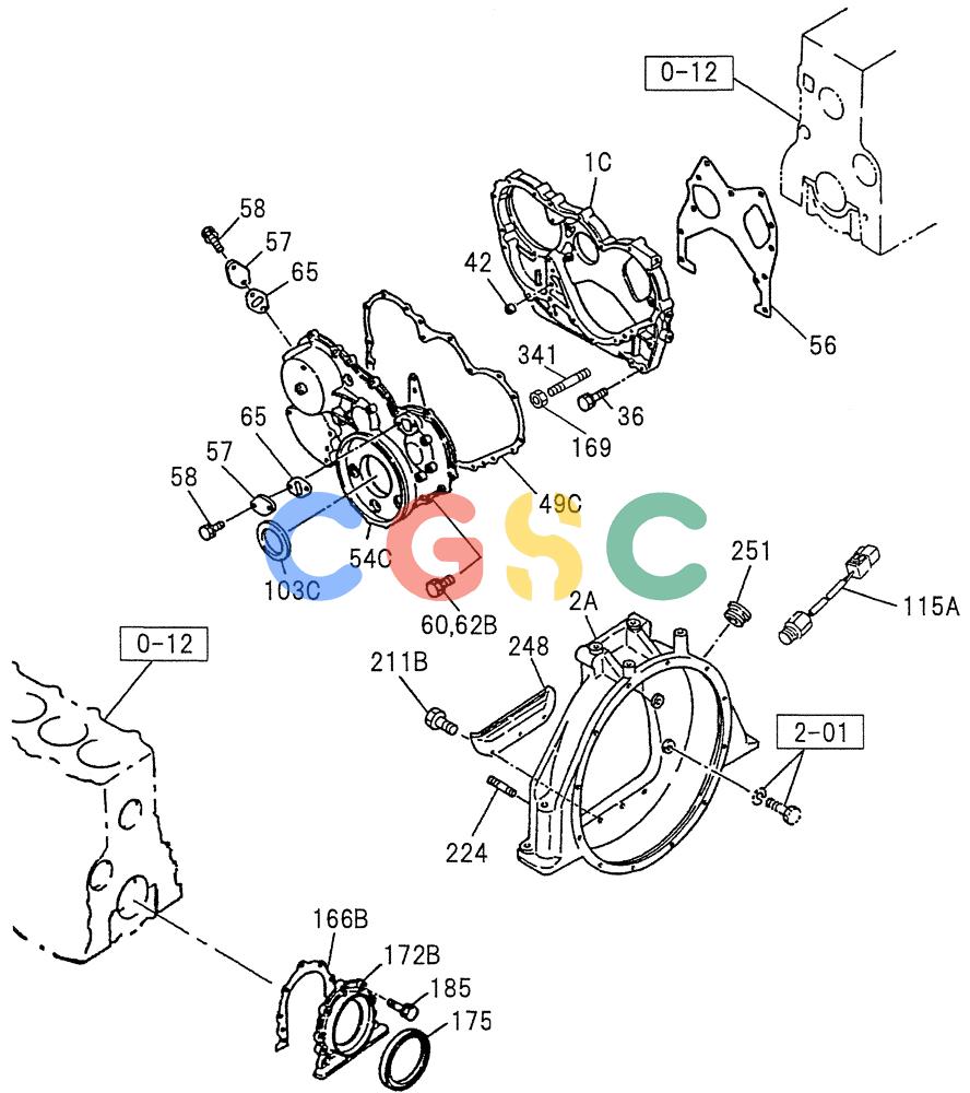 纽荷兰零件查询(E200SRLC) - CRAWLER EXCAVATOR BTW LA04-01506 - LA04-01625 (08-008) - TIMING GEAR CASE AND FLYWHEEL HOUSING New Holland Constructuion