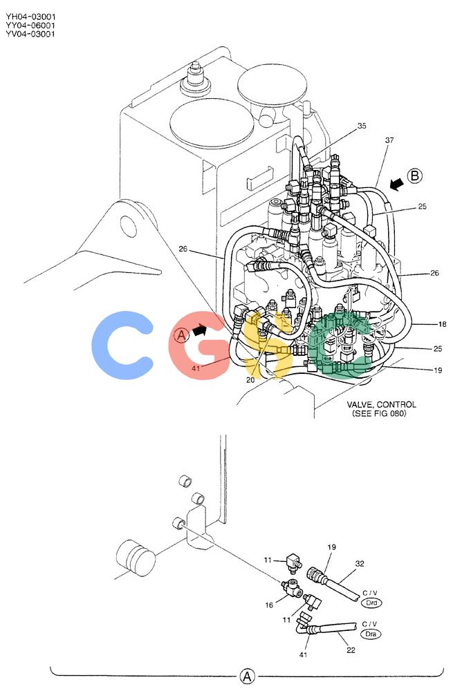 神钢零件查询(BREAKER) - ATTACHMENT (N&B) - SK115SR & SK135SR - ASN YV04, YY04, YH04-03001 (9/04-) (01-018[01]) - CONTROL LINES, REMOTE (BREAKER) Kobelco
