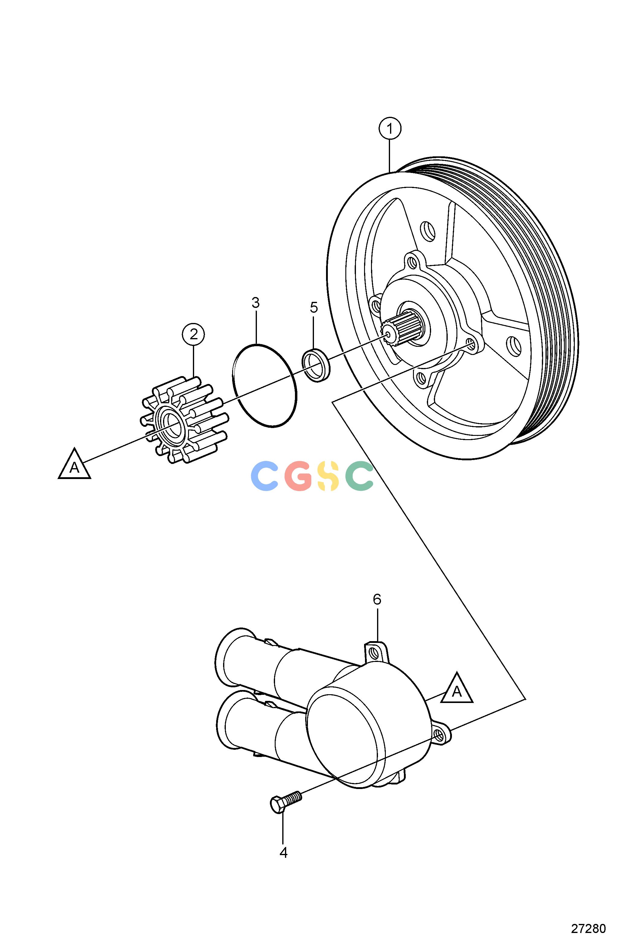 沃尔沃零件查询5.0GXi-A; 5.7Gi-A; 5.7GXi-A; 5.7GXi-B; 5.7GiI-A; 5.7GSiI-A; 5.7GXiI-A; 5.7GXiI-BCooling SystemSeawater Pump PartsEPC Volvo Penta Parts catalog