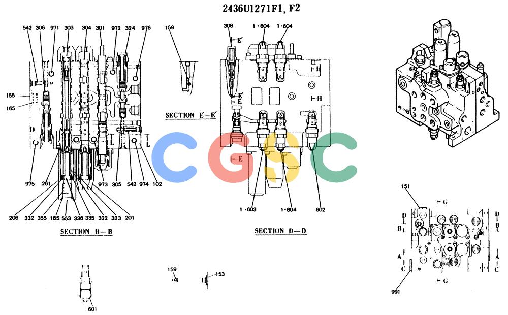 神钢零件查询(K904) - MARK II EXCAVATOR ASN YW1119 (1/88-12/03) (11-030[01]) - VALVE ASSY, CONTROL, P/N 2436U1271F1 Kobelco