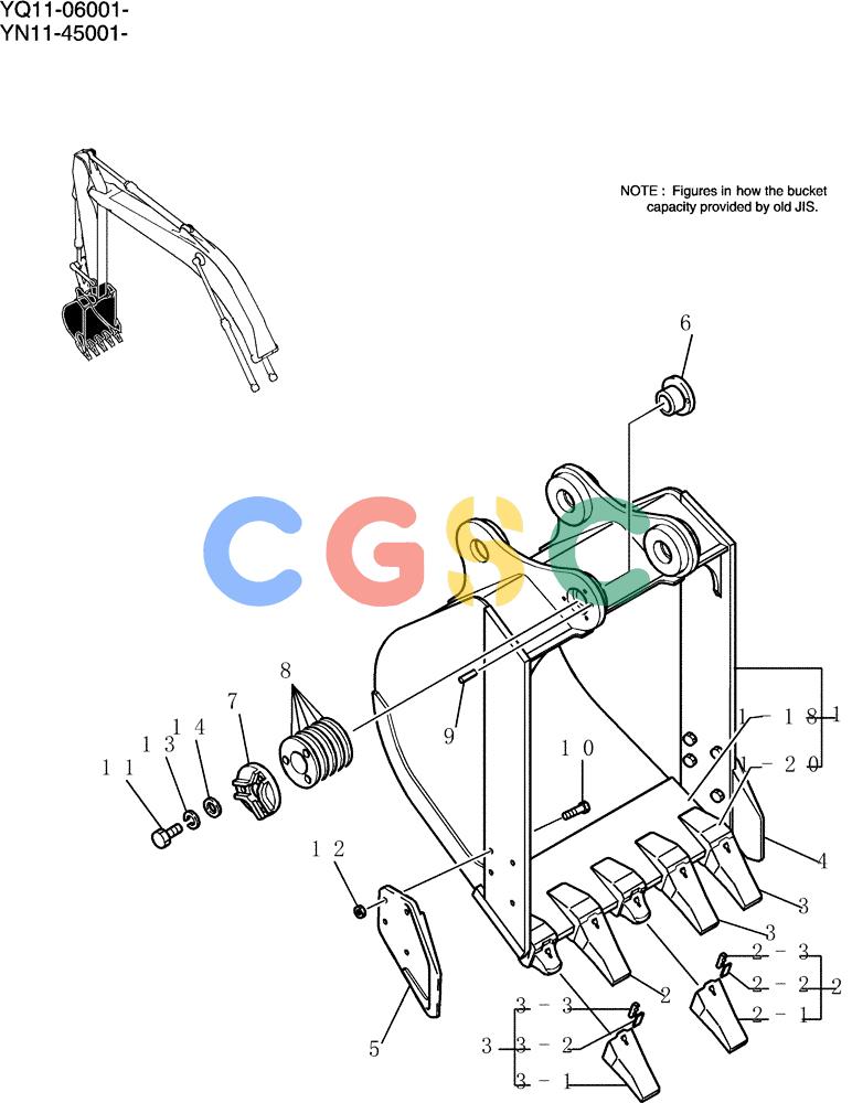 神钢零件查询(200-8) - EXCAVATOR S/N YN11-45001 - (1/06-12/09) (930-01-1) - BUCKET ASSY, 0. 51M3 Kobelco