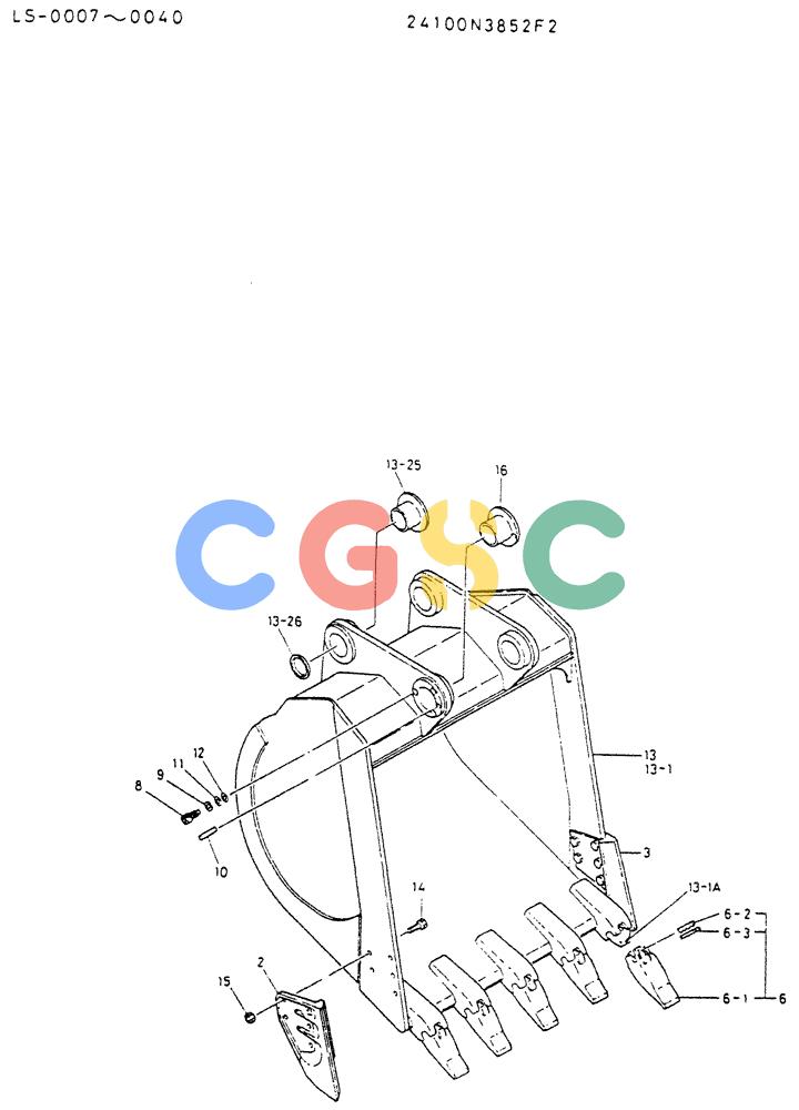 神钢零件查询(K916LC) - EXCAVATOR ASN YS0119 (1/87-12/03) (07-013) - BUCKET ASSY-PN 24100N3852F2 Kobelco