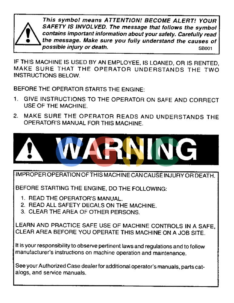 凯斯零件查询(2400) - CONCORD AIR SYSTEM (1/96-12/99) (A00) - WARNING Case Agriculture