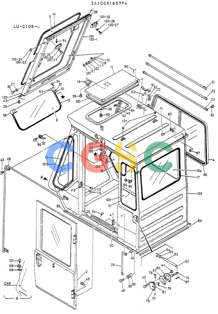 神钢零件查询(K935) - EXCAVATOR SUPPLEMENT ASN LU00154 (1/76-12/03) (02-012) - CAB ASSY (FOR NORTH AMERICA) P/N 24100X1857F4 Kobelco