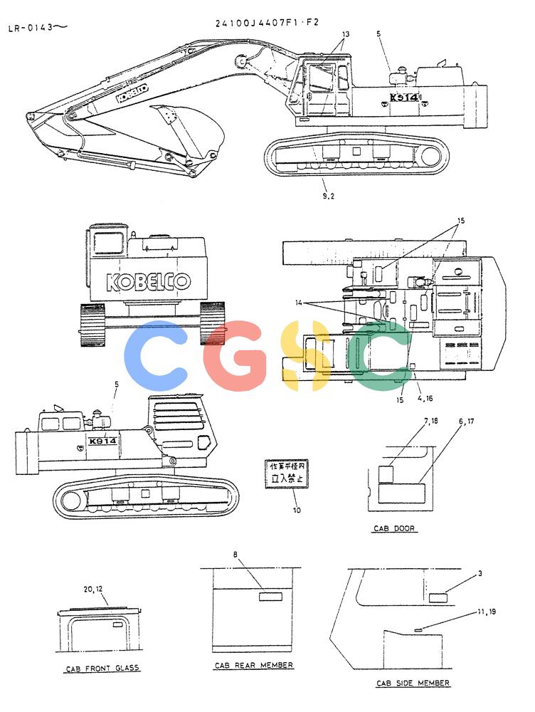 神钢零件查询(K914) - EXCAVATOR ASN LR-0143 (1/79-12/03) (09-001[02]) - LABEL, NAME-PLATE P/N 24100J4407F2 Kobelco