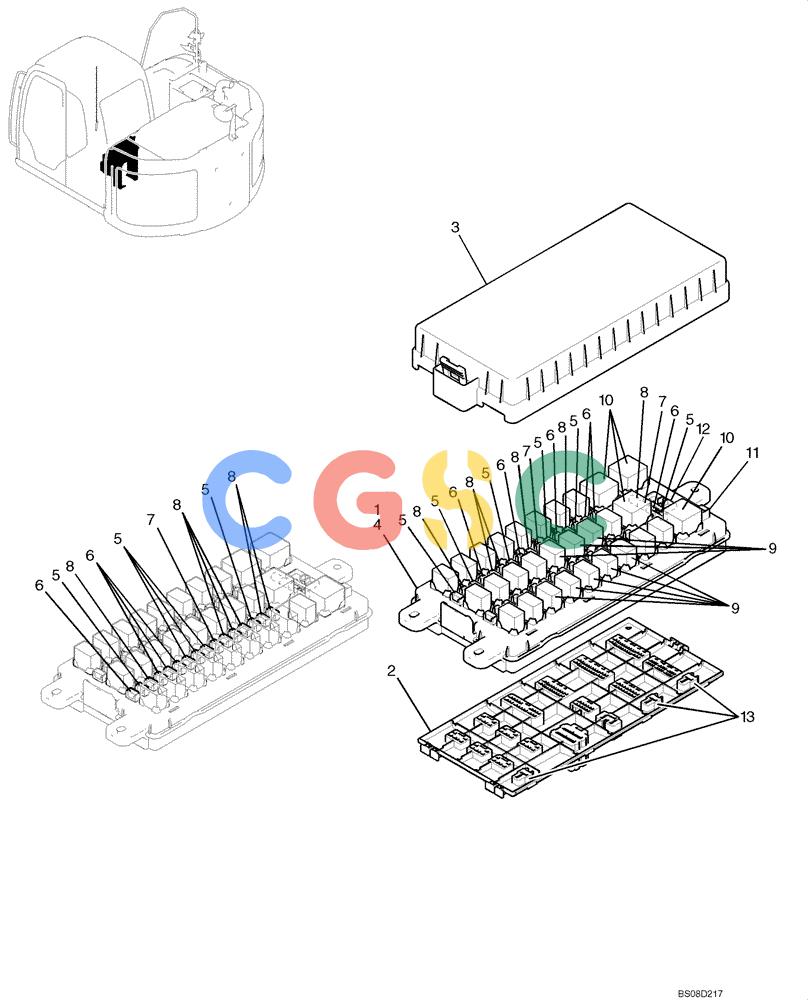 神钢零件查询(ED150) - BLADE RUNNER ACERA SR EXCAVATOR DOZER (TIER 3 ) ASN YL06-01201 (5/08-12/12) (02-57[00]) - RELAY BOX ASSEMBLY (YY24E00008F2) Kobelco