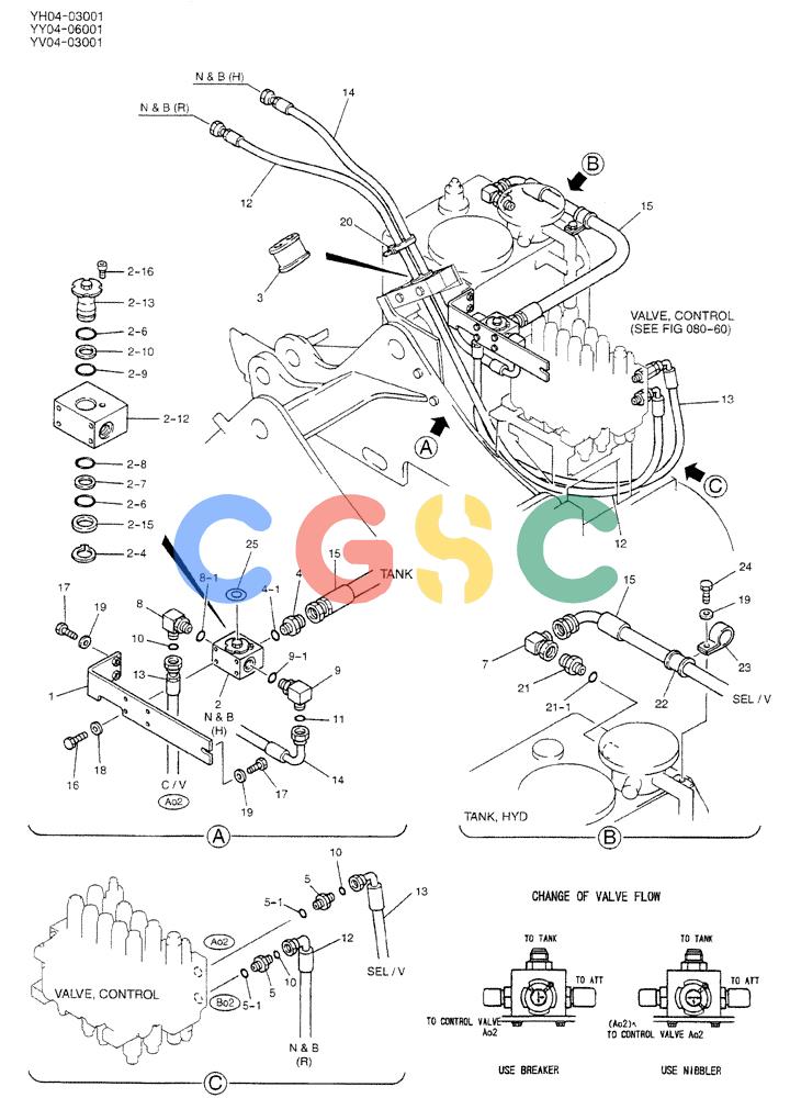 神钢零件查询(BREAKER) - ATTACHMENT (N&B) - SK115SR & SK135SR - ASN YV04, YY04, YH04-03001 (9/04-) (01-006) - HYD LINES UPP (NIBBLER & BREAKER) Kobelco